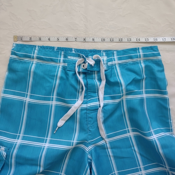 Ocean Pacific turquoise plaid swim shorts lined - Picture 6 of 7